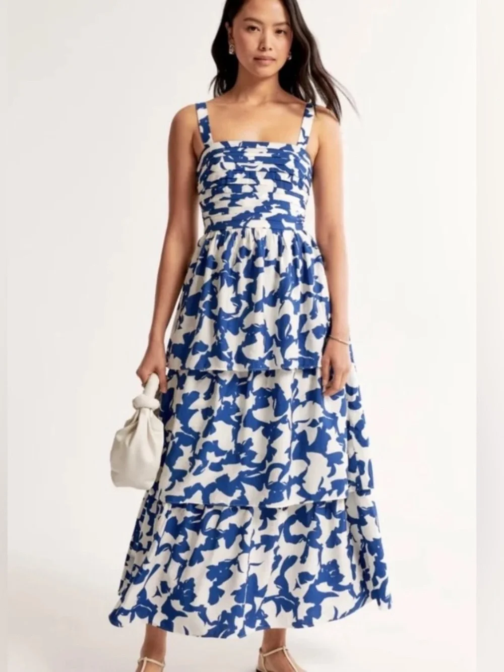 Abercrombie Emerson Tiered Maxi Dress in Blue Pattern Size Small